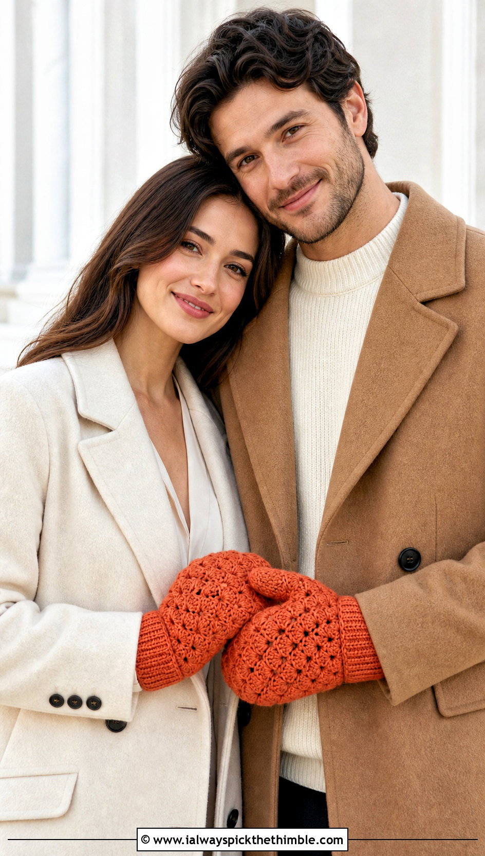 Shell Stitch Couple Mittens With Midi Skirts - 20 crochet couple mittens outfit ideas