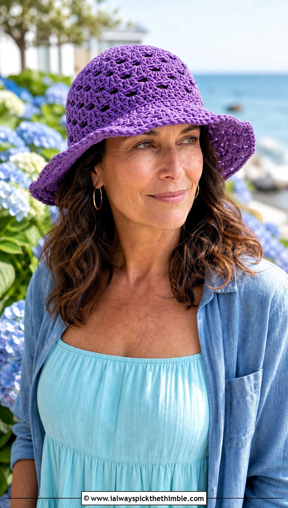 Shell Stitch Crochet Beach Hat With Tiered Dress - 20 crochet beach hats outfit ideas