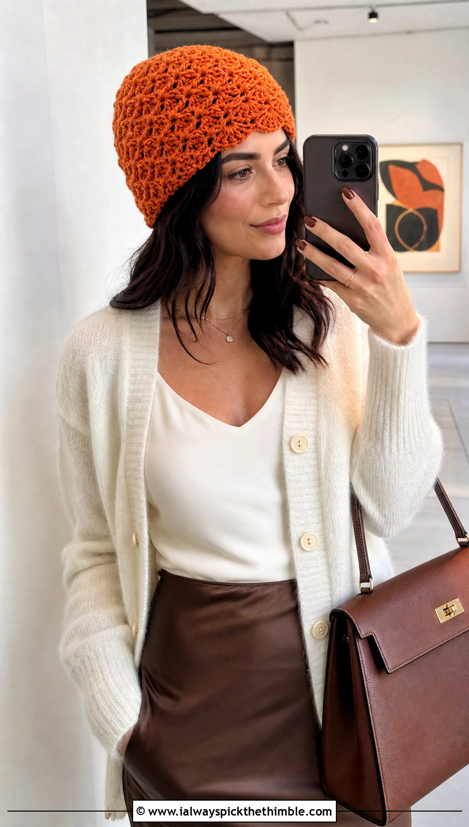 Shell Stitch Crochet Beanie With Cardigan And Slip Skirt - 25 basic crochet beanie outfit ideas