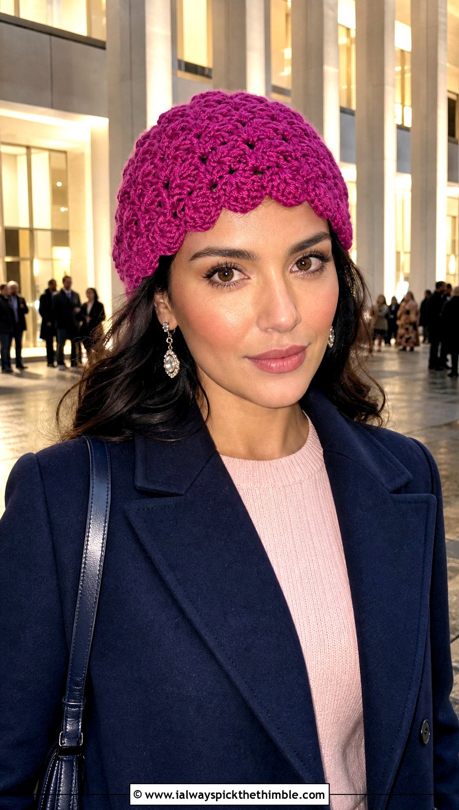 Shell Stitch Crochet Beanie With Evening Coat - 25 cute crochet beanies outfit ideas
