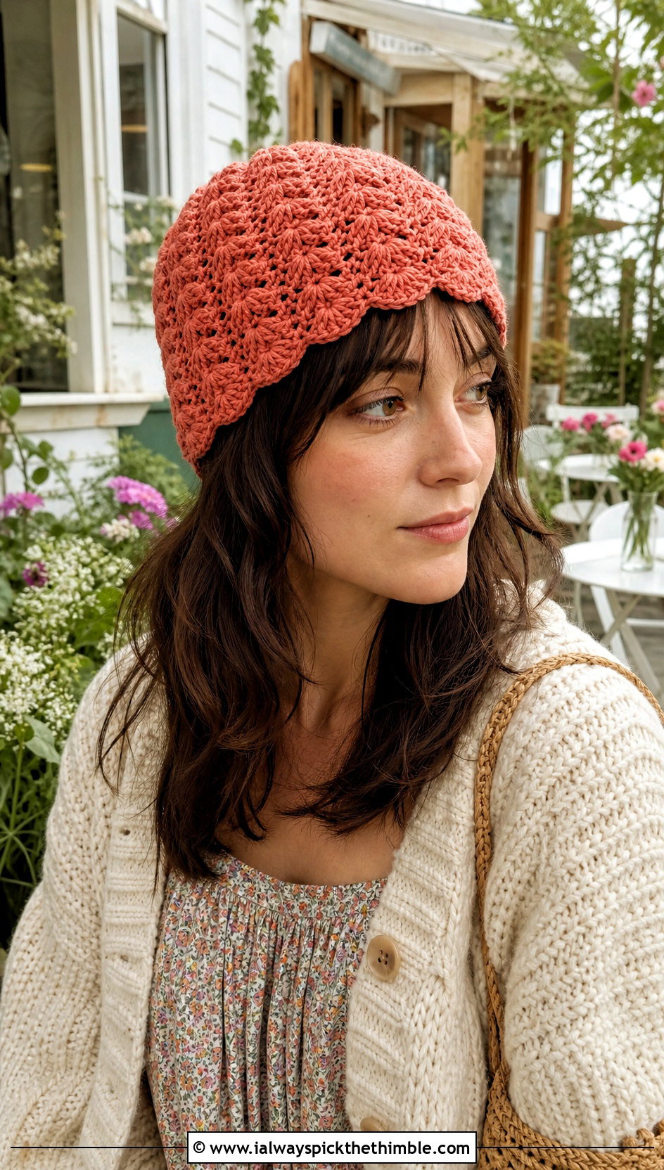 Shell Stitch Crochet Beanie With Prairie Dress And Cardigan - 20 country cottage crochet beanie outfit ideas