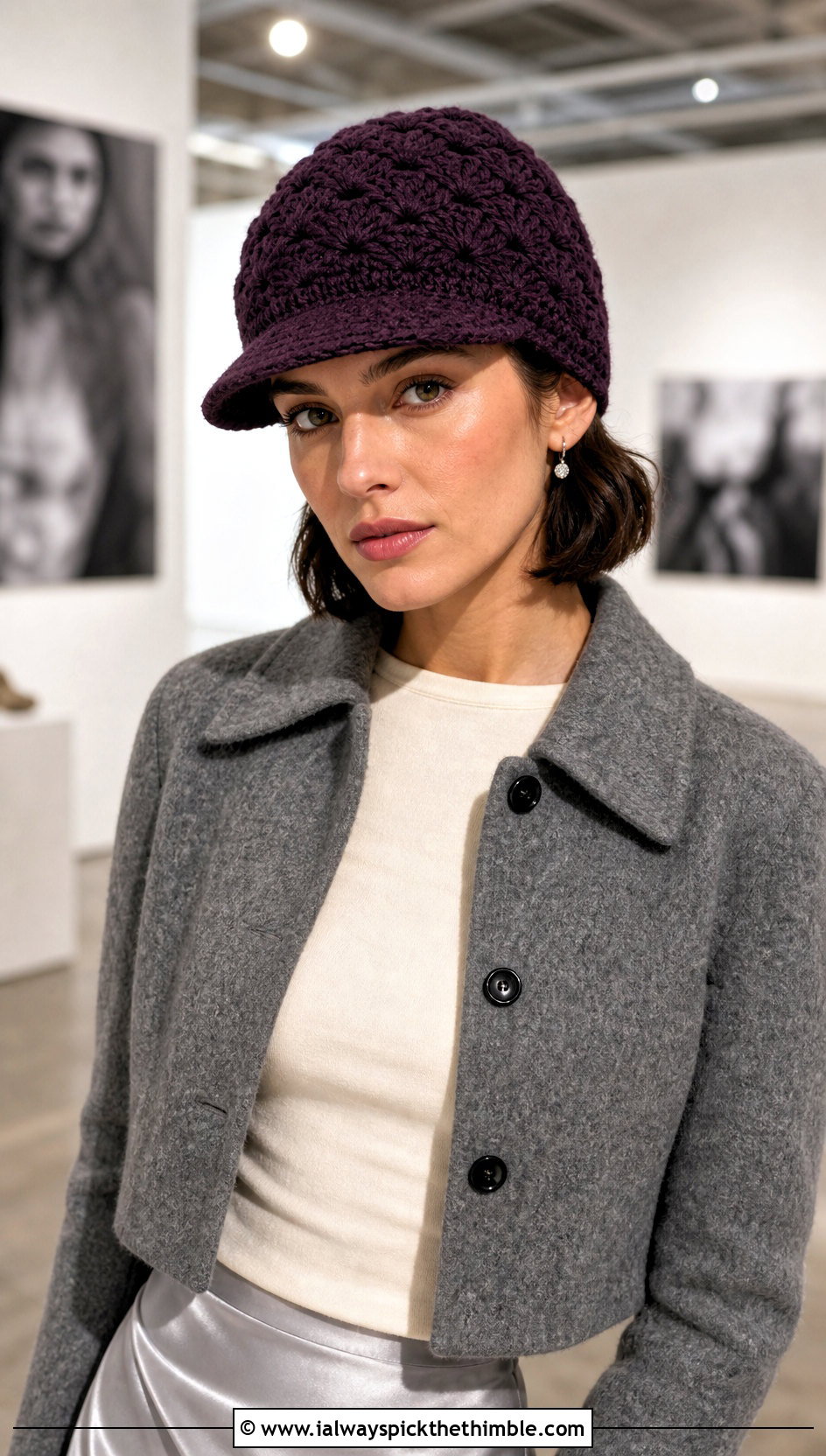 Shell Stitch Crochet Beanie With Satin Skirt - 20 Crochet Beanie With Brim outfit ideas