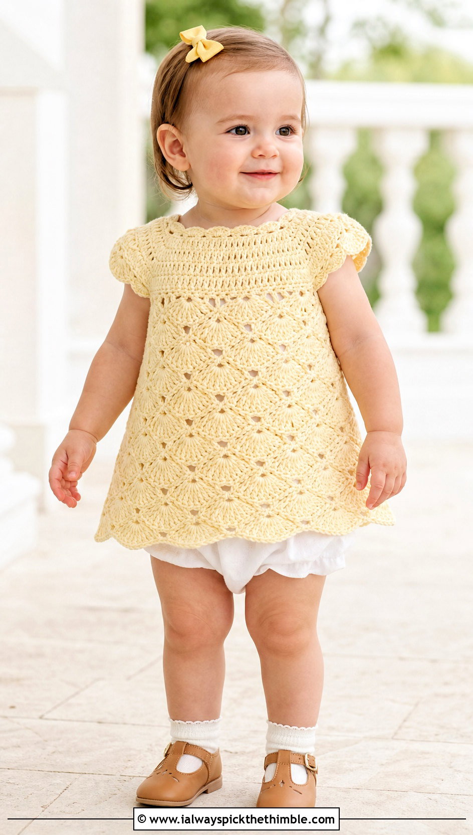 Shell Stitch Crochet Blessing Dress With Linen Bloomers - 15 Crochet Blessing Dress outfit ideas