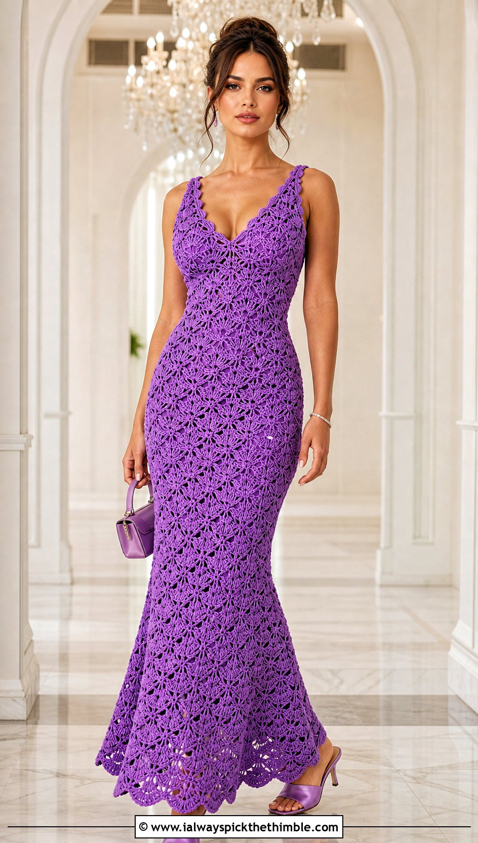 Shell Stitch Crochet Bridal Dress With Satin Mules - 20 crochet bridal dress outfit ideas