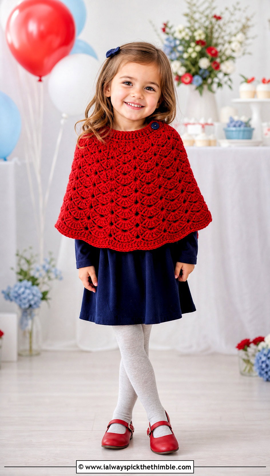 Shell Stitch Crochet Carseat Poncho With Jersey Dress And Tights - 20 Crochet Carseat Poncho outfit ideas