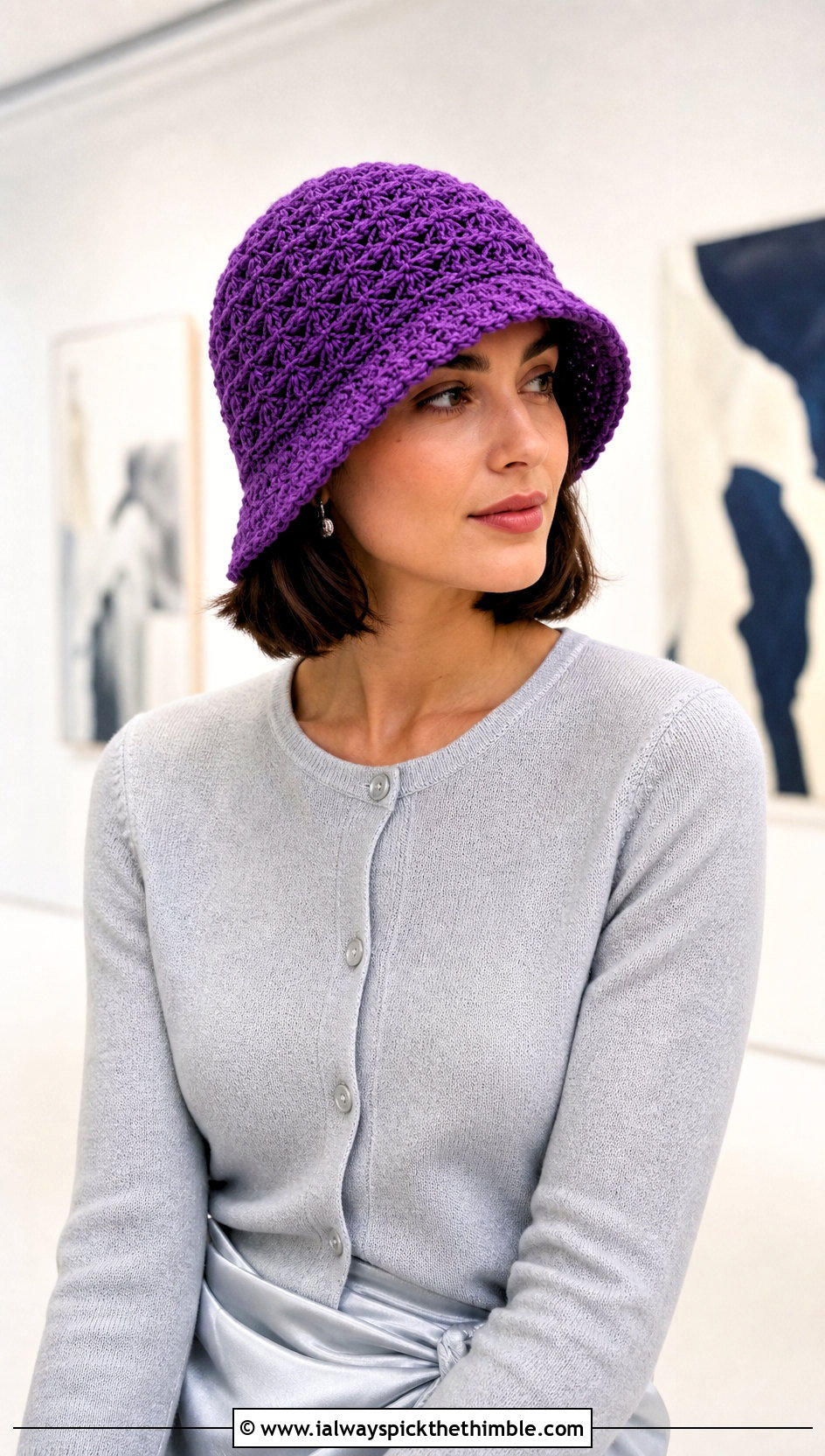 Shell Stitch Crochet Cloche Hat With Cardigan And Satin Skirt - 20 Cloche Crochet Hat outfit ideas
