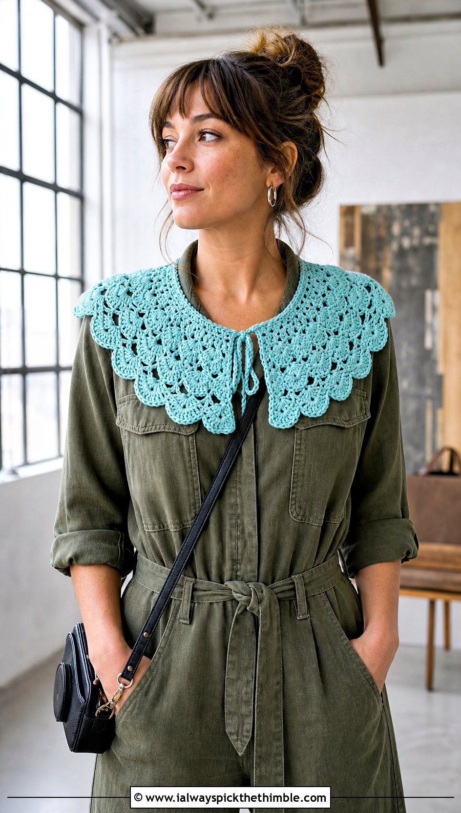Shell Stitch Crochet Doll Collar With Utility Jumpsuit - 20 Crochet Doll Collar outfit ideas