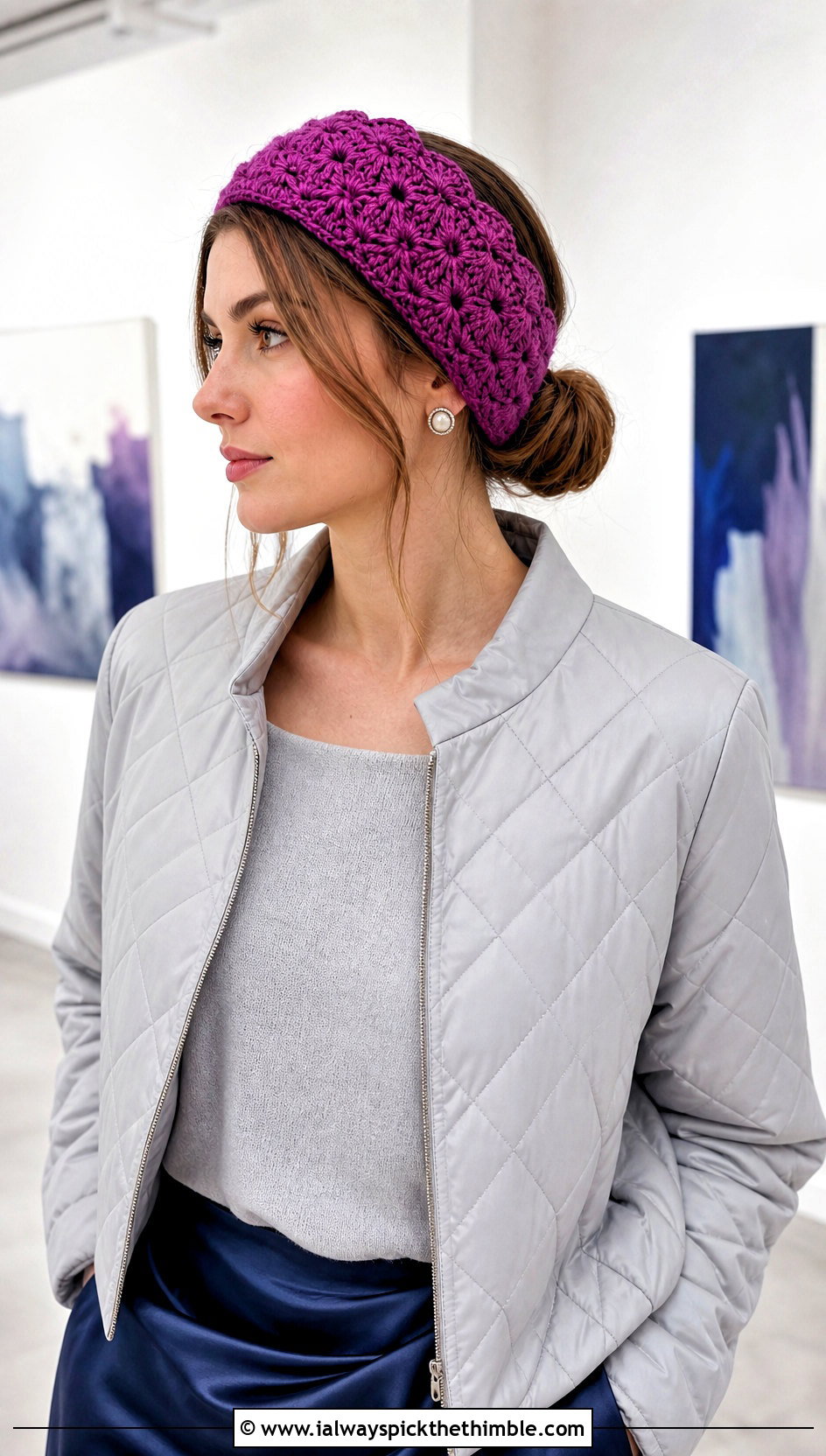 Shell Stitch Crochet Ear Warmer Headband With Satin Skirt - 20 crochet ear warmer headband outfit ideas