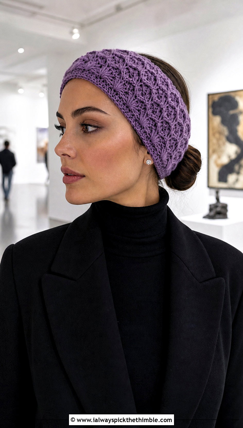 Shell Stitch Crochet Ear Warmer With Evening Coat - 20 Beginner Crochet Ear Warmer outfit ideas