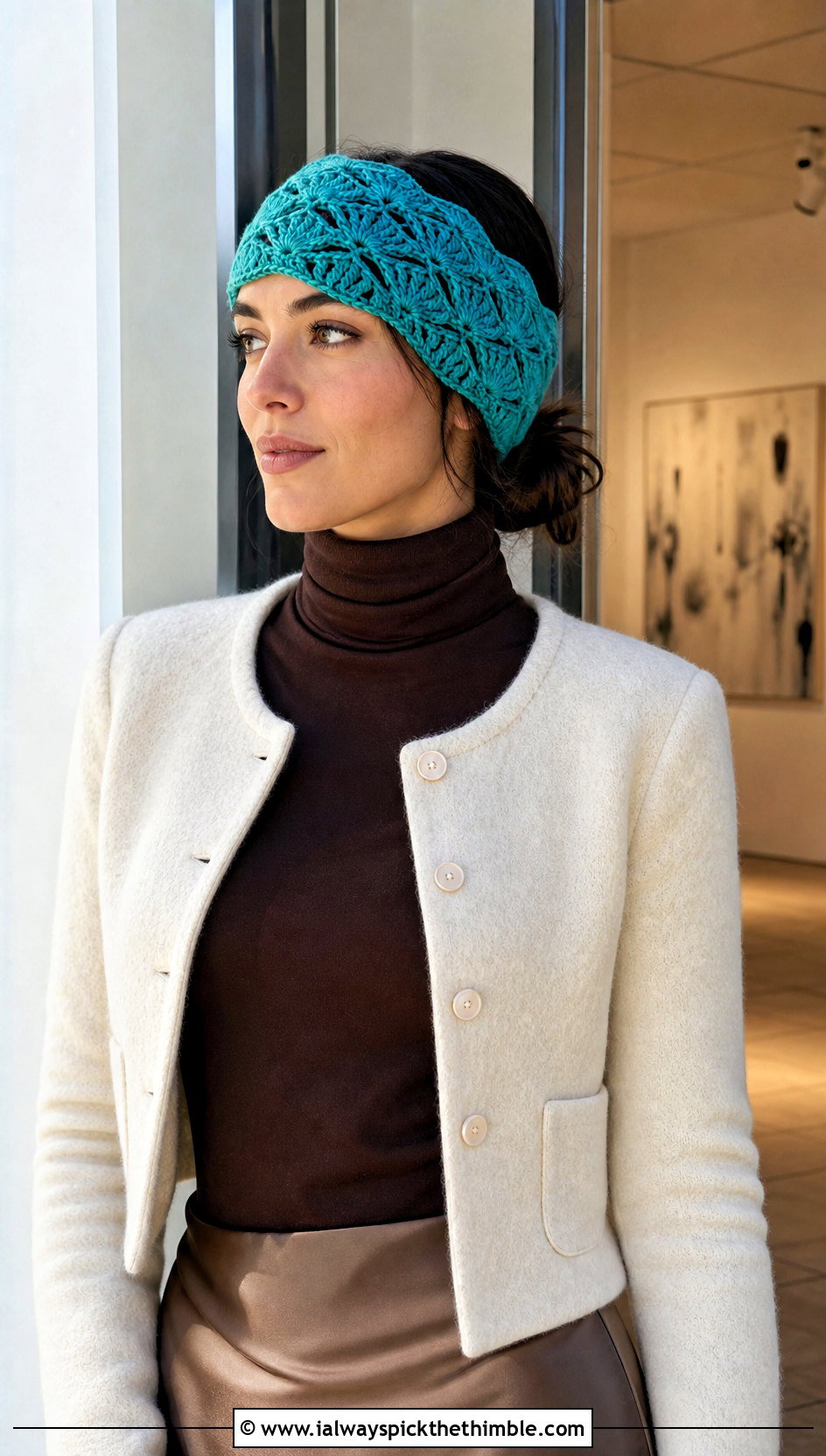 Shell Stitch Crochet Ear Warmer With Satin Skirt - 25 crochet ear warmers outfit ideas