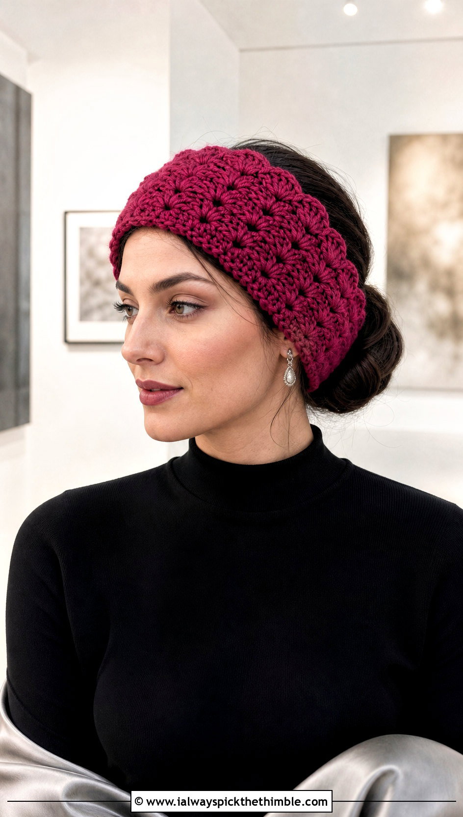 Shell Stitch Crochet Ear Warmer With Satin Skirt - 20 Crochet Headband Ear Warmer outfit ideas