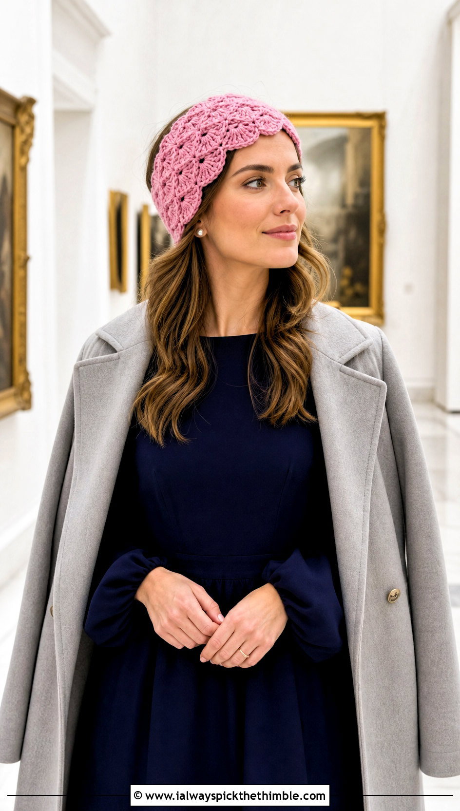 Shell Stitch Crochet Ear Wrap With Midi Dress - 20 crochet ear wrap outfit ideas