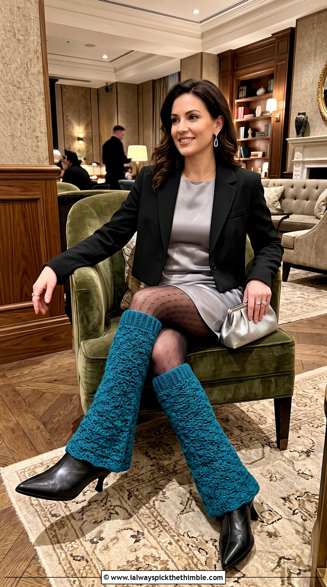 Shell Stitch Crochet Flared Leg Warmers With Satin Mini Dress - 20 Crochet Flared Leg Warmers outfit ideas