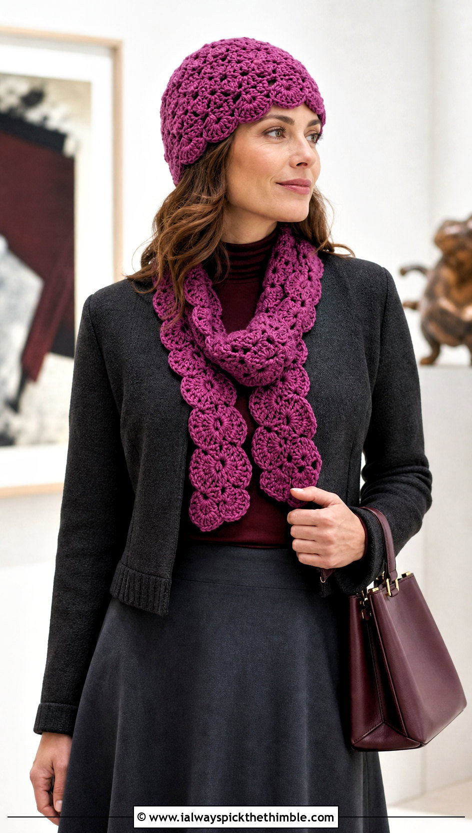 Shell Stitch Crochet Hat And Scalloped Scarf With Skirt Outfit - 20 Crochet Scarf And Hat Set outfit ideas