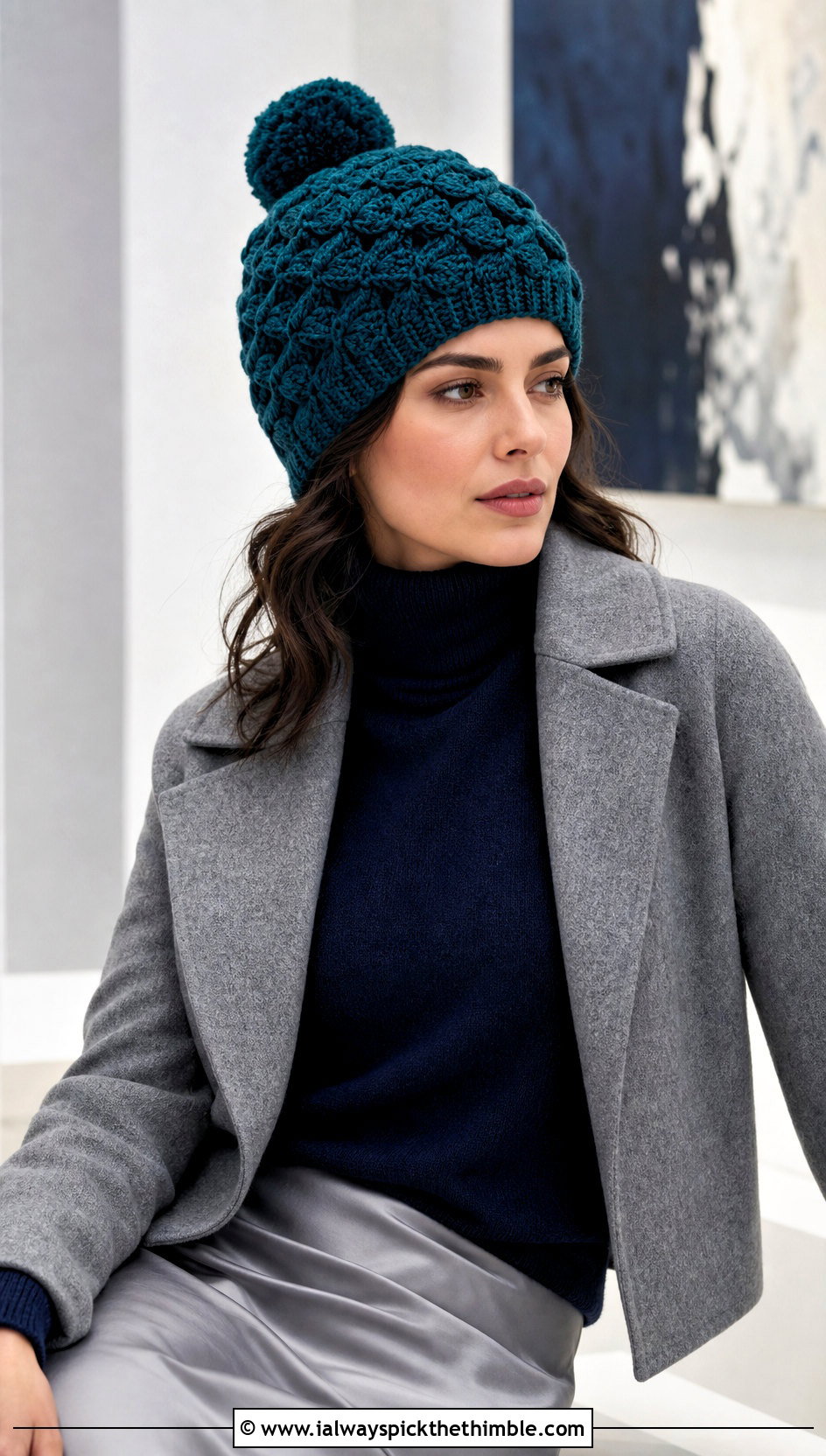 Shell Stitch Crochet Hat With Pom Pom And Satin Skirt - 20 crochet hat with pom pom outfit ideas