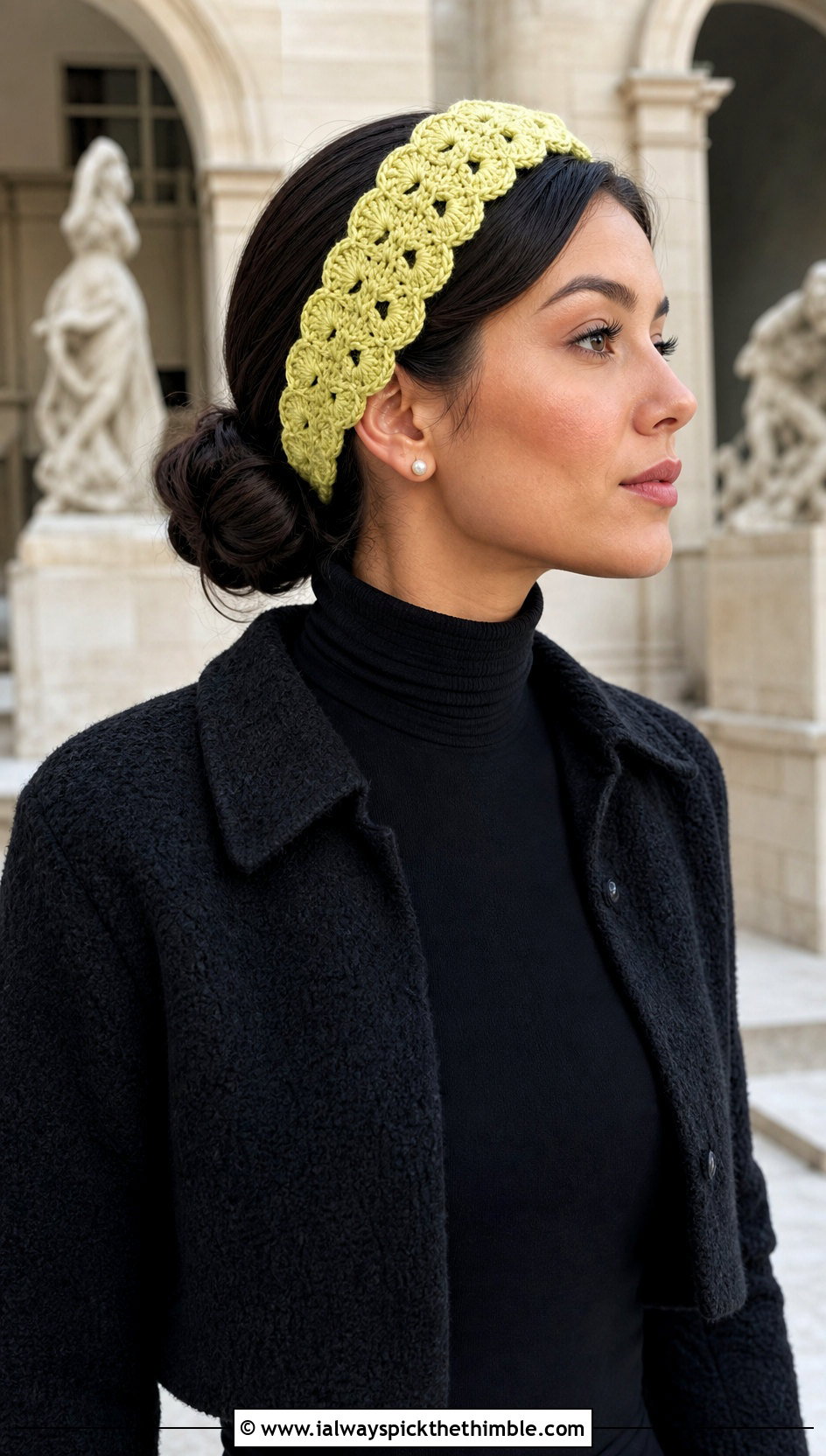 Shell Stitch Crochet Headband With Pleated Skirt - 25 winter crochet headband outfit ideas