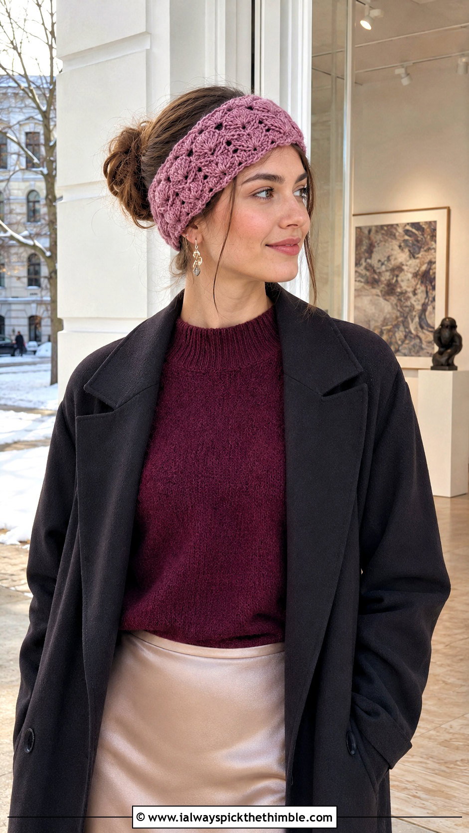 Shell Stitch Crochet Headband With Satin Skirt - 25 crochet winter headband outfit ideas