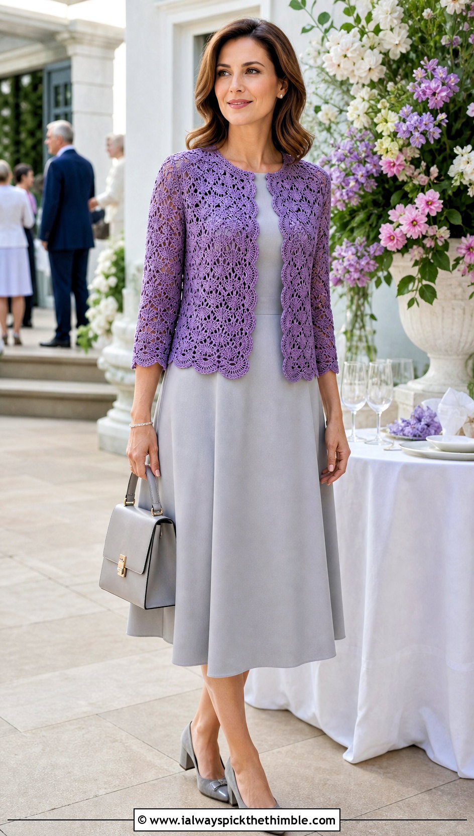 Shell Stitch Crochet Jacket With A Line Dress - 25 crochet jacket outfit ideas