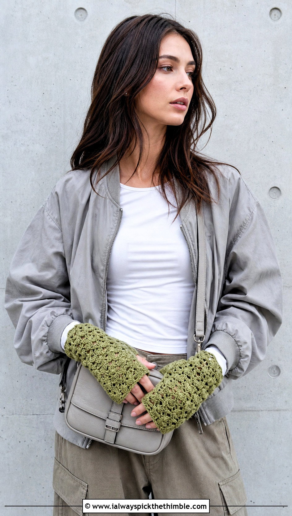 Shell Stitch Crochet Lace Hand Warmers With Cargo Pants - 20 Crochet Lace Hand Warmers outfit ideas