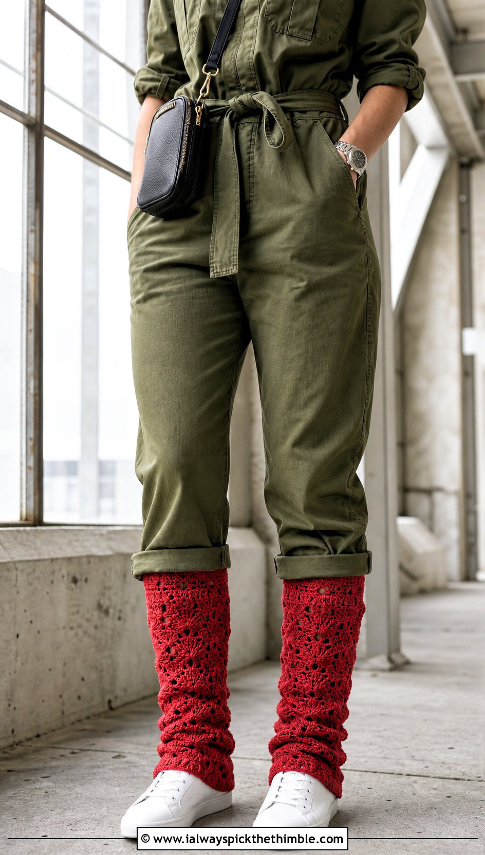 Shell Stitch Crochet Leg Warmers With Utility Jumpsuit And Sneakers - 25 crochet leg warmers outfit ideas