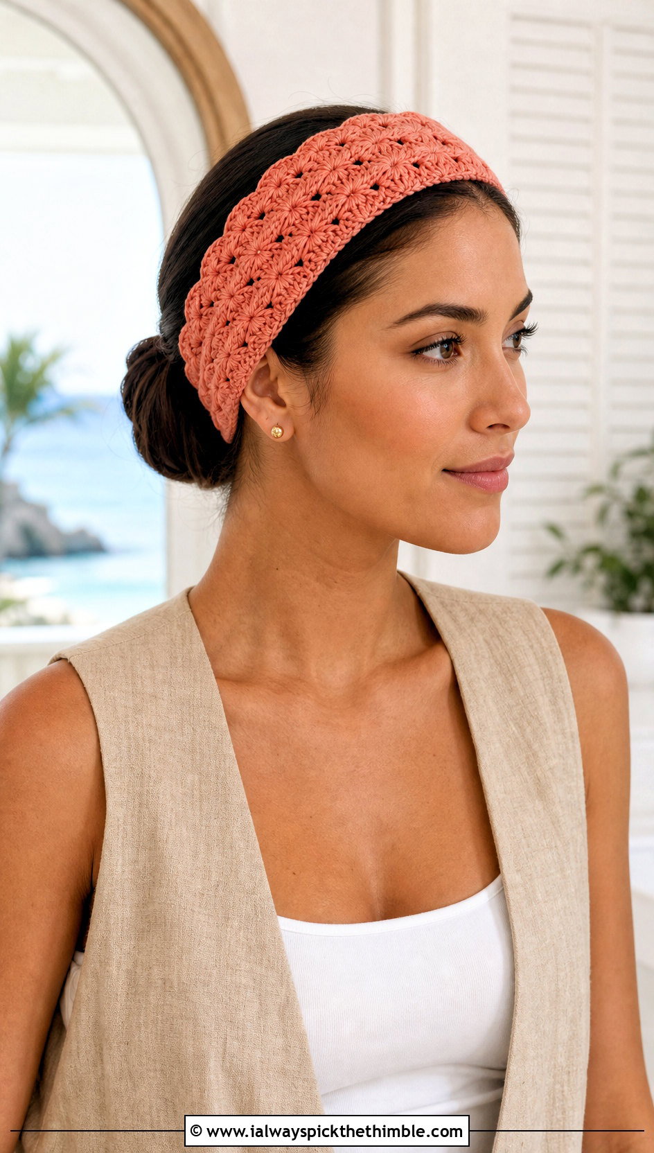 Shell Stitch Crochet Makeup Headband With Linen Set - 20 Crochet Makeup Headband outfit ideas