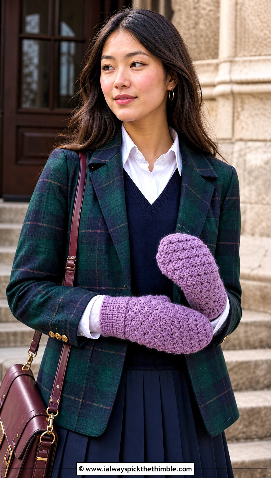 Shell Stitch Crochet Mittens With Preppy Outfit - 20 women crochet mittens outfit ideas