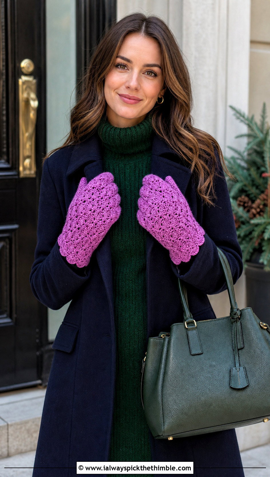 Shell Stitch Crochet Mittens With Sweater Dress And Tall Boots - 25 crochet mittens outfit ideas