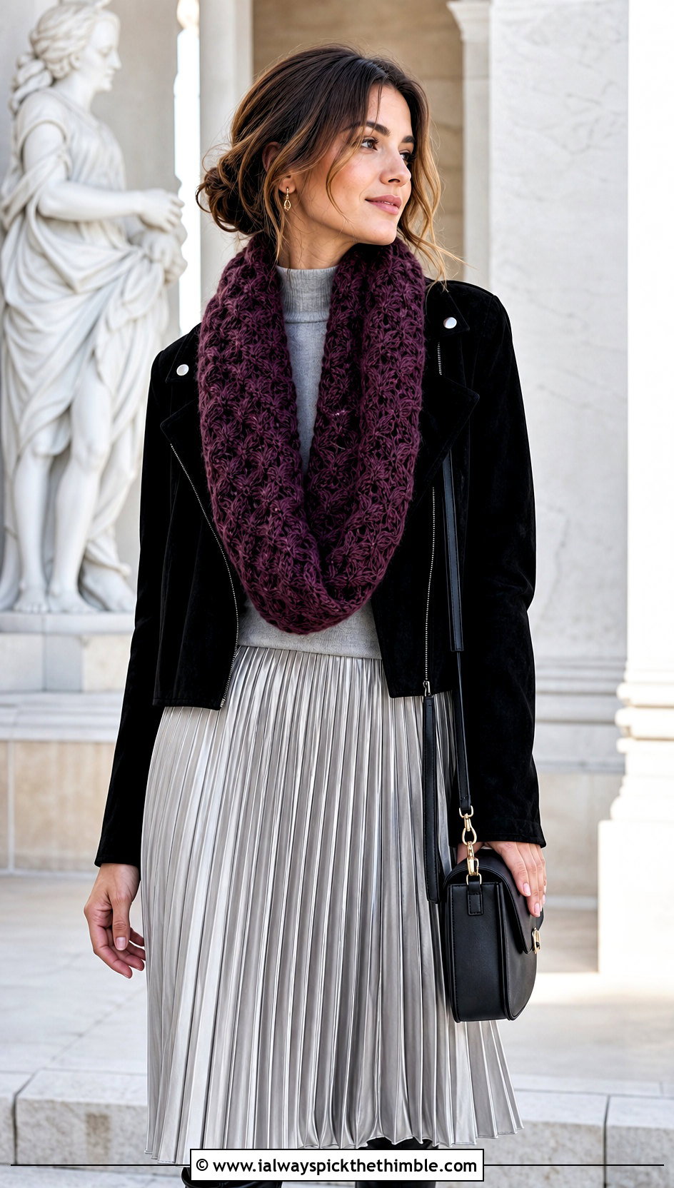 Shell Stitch Crochet Mohair Scarf With Pleated Skirt - 20 crochet mohair scarf outfit ideas
