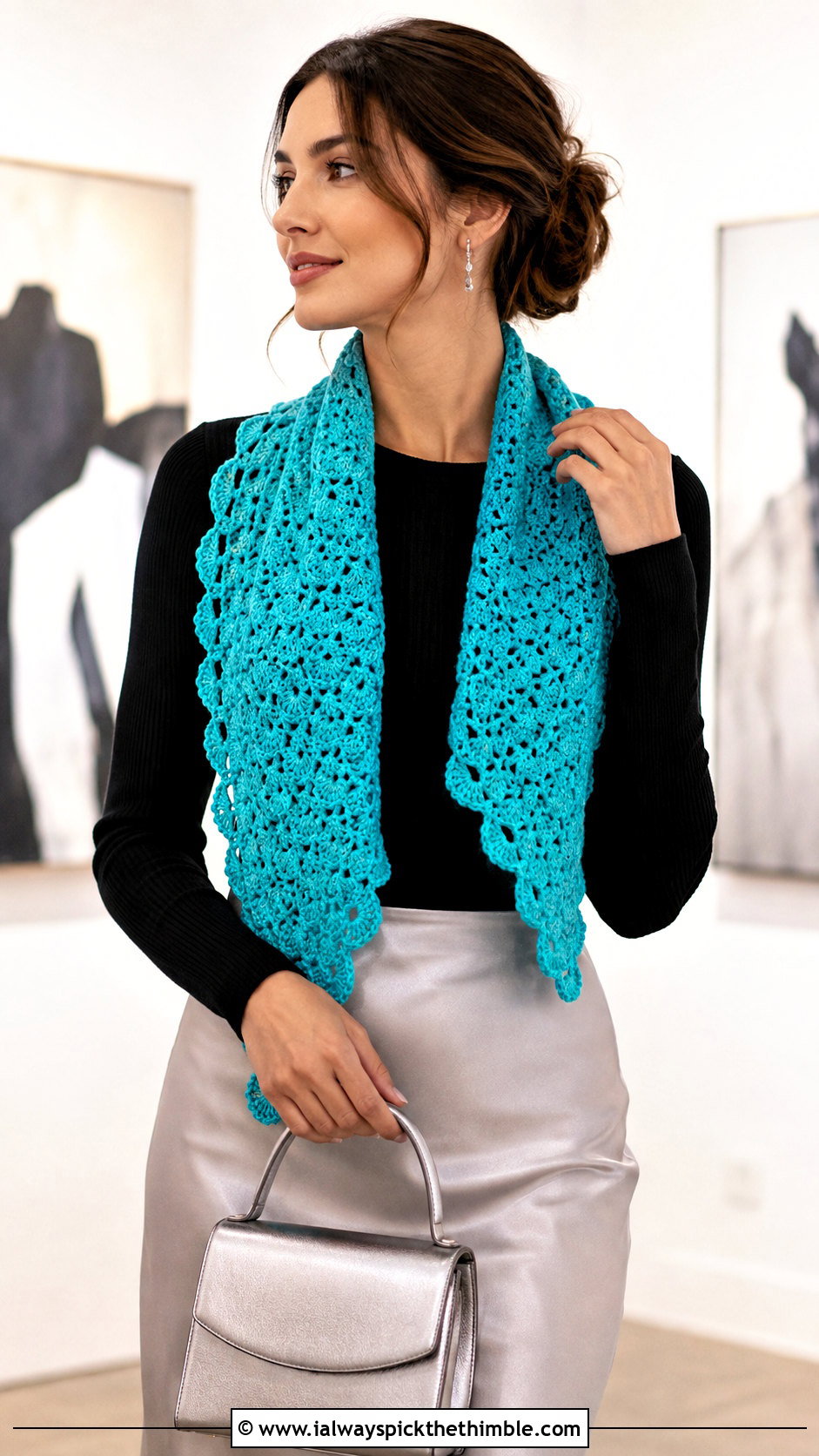 Shell Stitch Crochet Scarf With Midi Skirt - 25 easy crochet scarf for beginners outfit ideas
