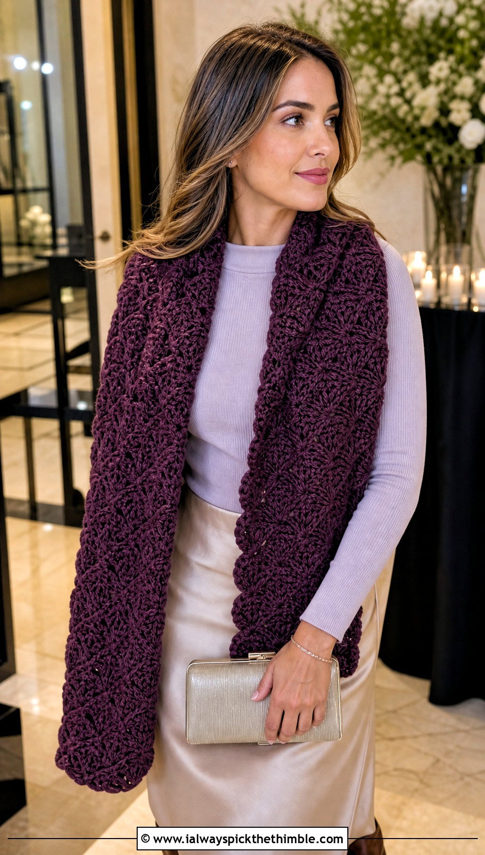 Shell Stitch Crochet Scarf With Satin Skirt - 20 Crochet For Beginners Scarf outfit ideas