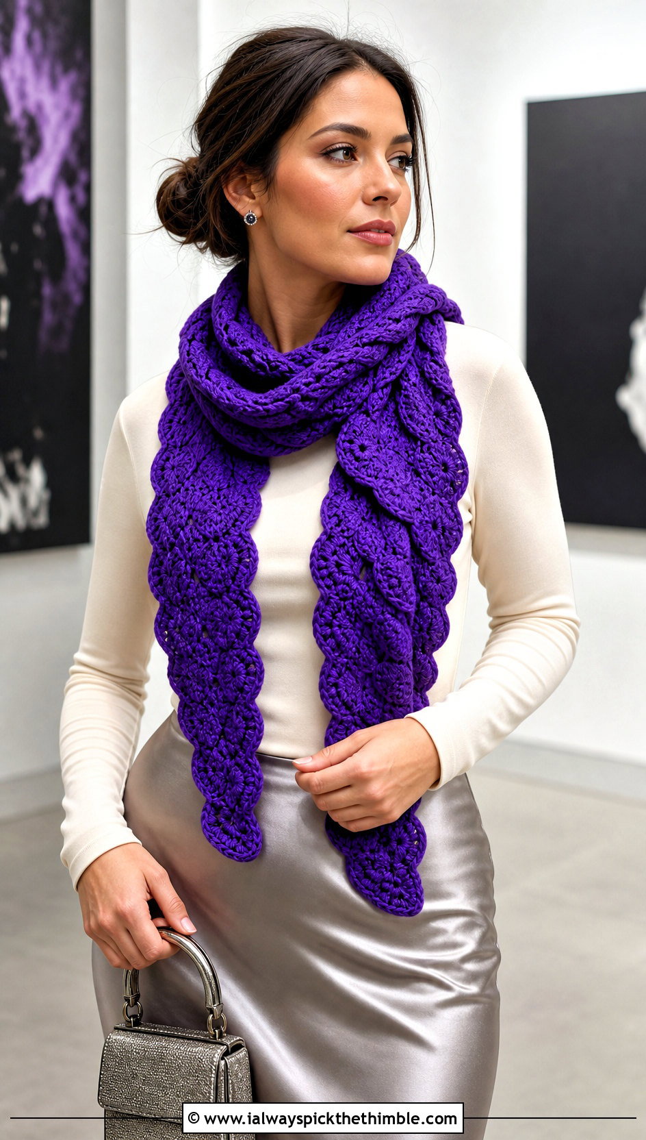 Shell Stitch Crochet Scarf With Satin Skirt - 25 crochet neck scarf outfit ideas