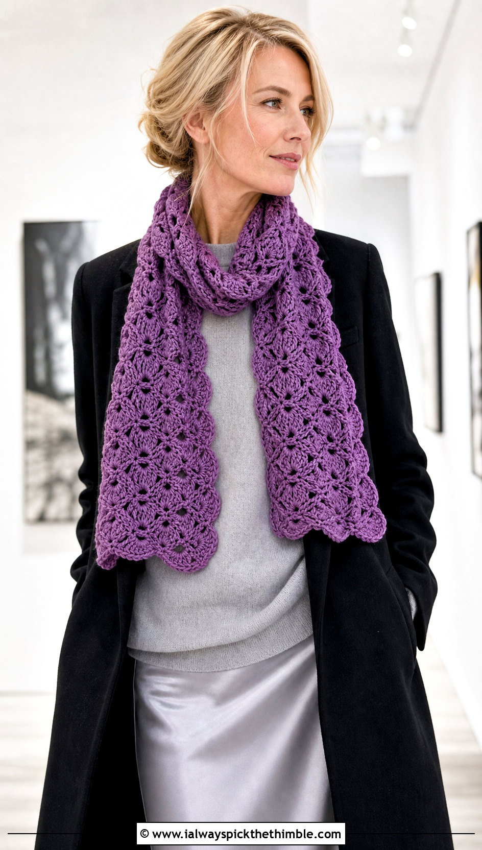 Shell Stitch Crochet Scarf With Satin Skirt - 25 Winter Crochet Scarfs For Women outfit ideas
