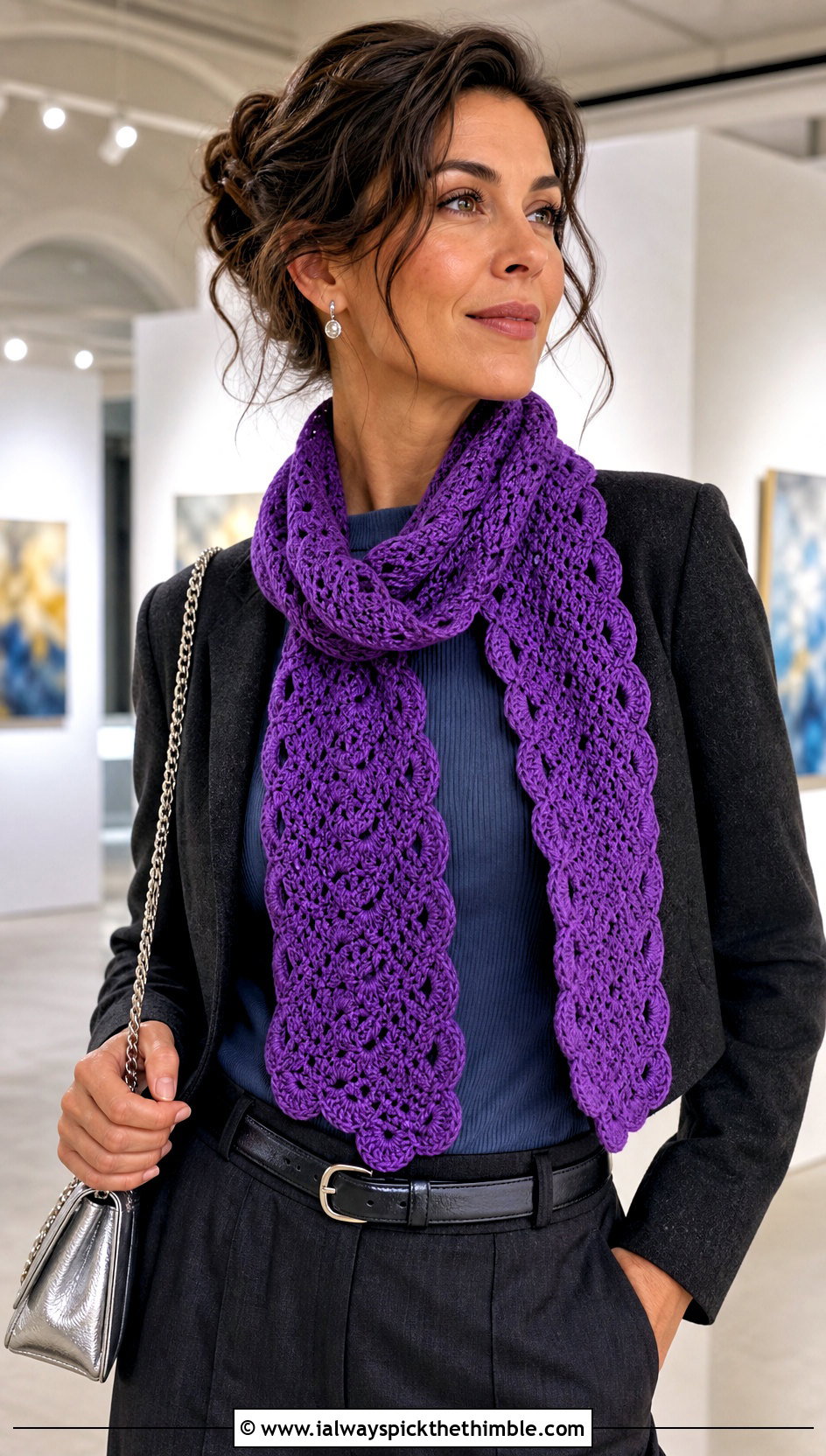 Shell Stitch Crochet Scarf With Satin Skirt - 15 Crochet Fall Scarf outfit ideas