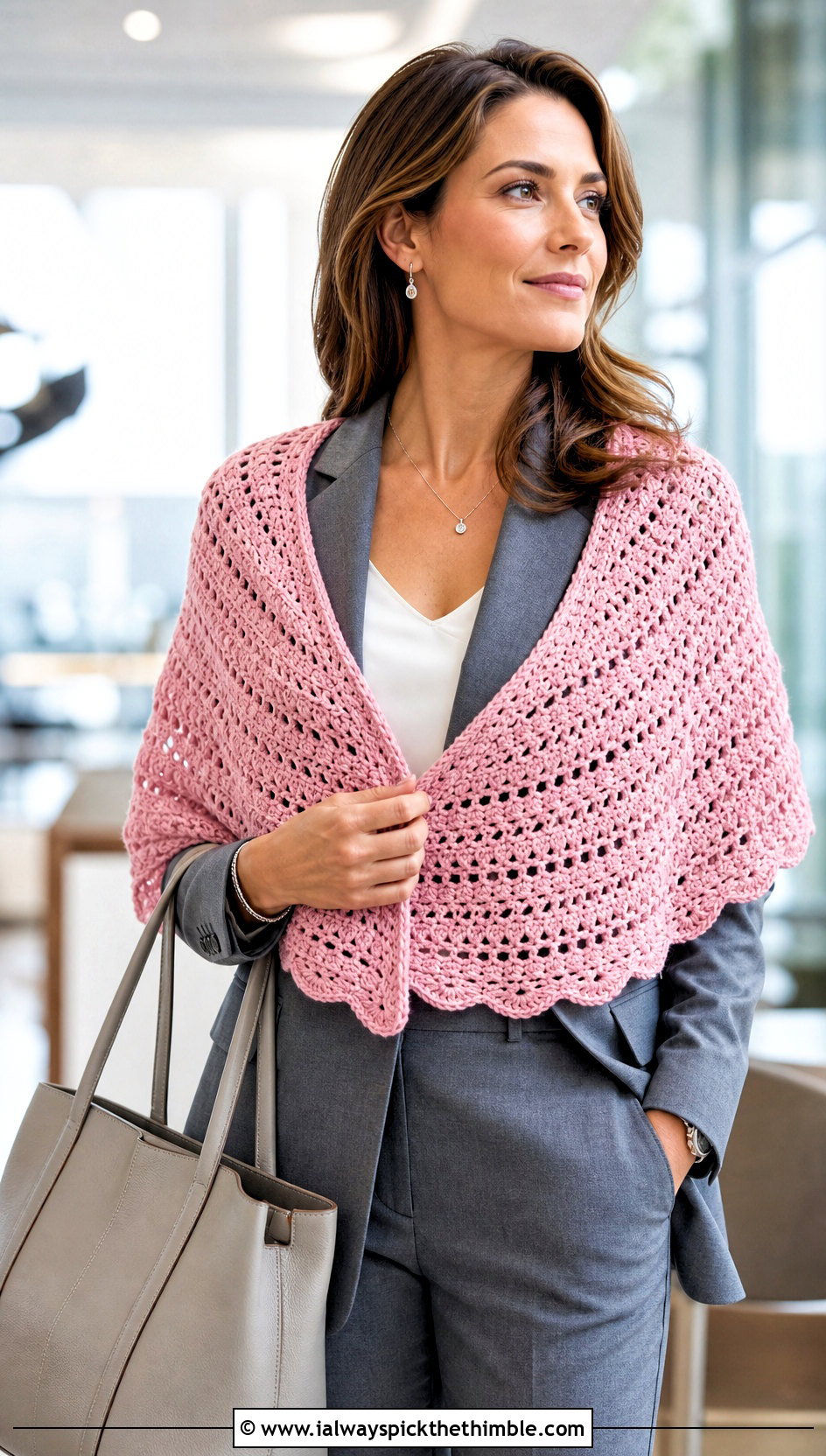 Shell Stitch Crochet Semi Circle Shawl With Trouser Suit - 20 Crochet Semi Circle Shawl outfit ideas