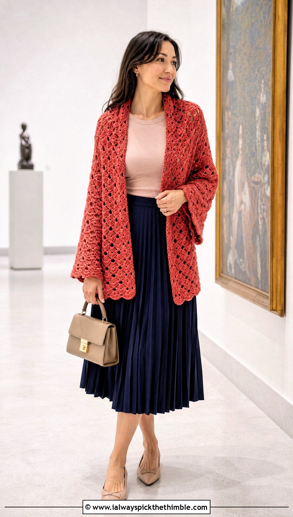 Shell Stitch Crochet Shawl With Sleeves And Pleated Skirt - 25 crochet shawl with sleeves outfit ideas