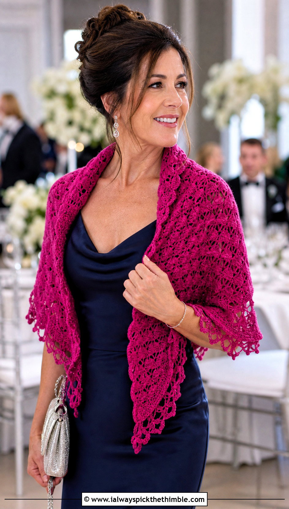 Shell Stitch Crochet Shawl With Slip Dress - 20 crochet shawl wraps outfit ideas