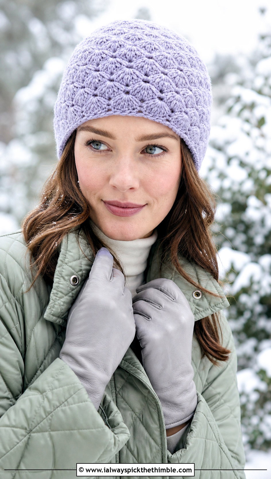 Shell Stitch Crochet Ski Hat With Quilted Coat - 20 crochet ski hat outfit ideas
