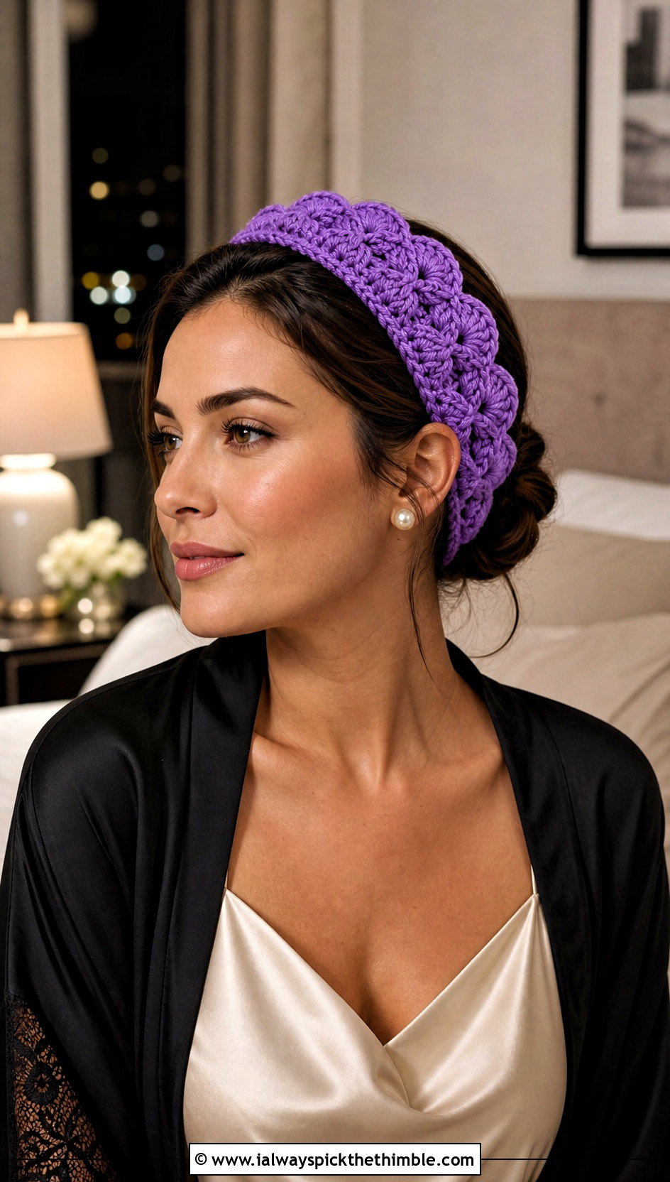 Shell Stitch Crochet Skincare Headband With Silk Camisole - 15 Crochet Skincare Headband outfit ideas