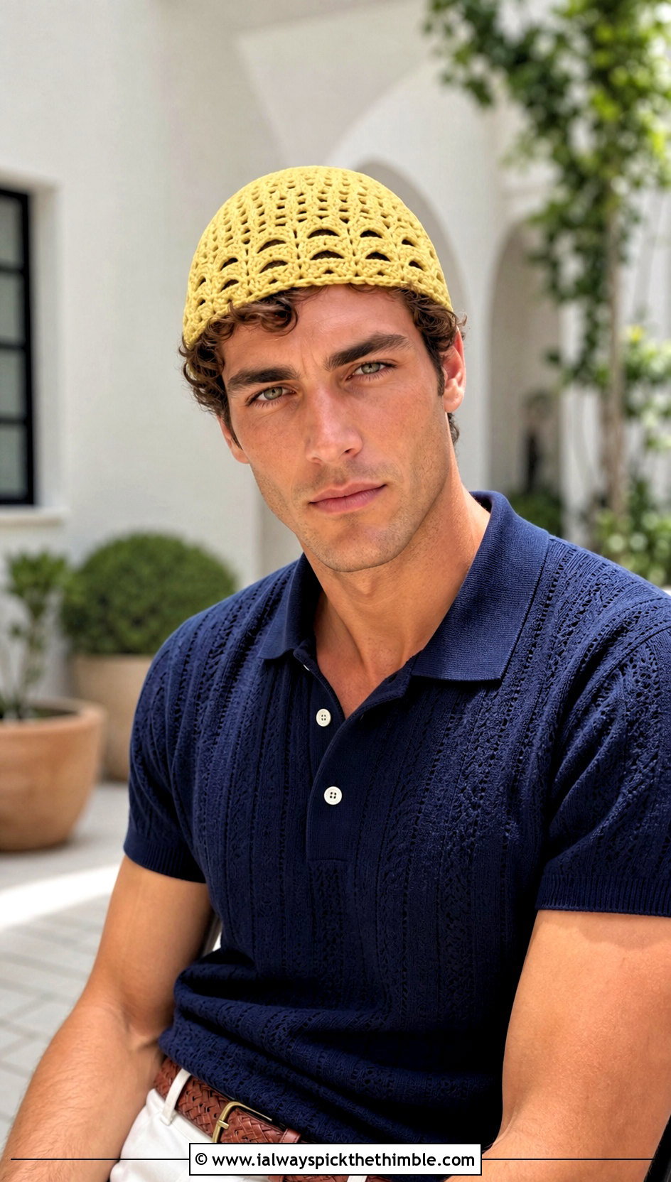 Shell Stitch Crochet Skull Cap With Polo Shirt - 20 Crochet Skull Cap For Men outfit ideas