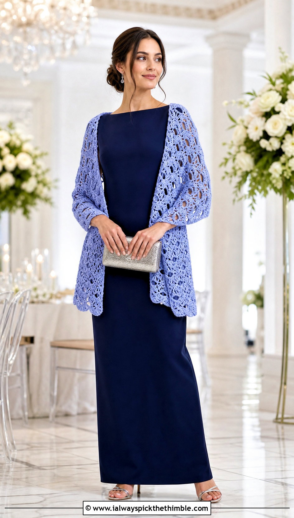 Shell Stitch Crochet Stole With Column Gown - 25 Crocheted Shawls And Wraps outfit ideas