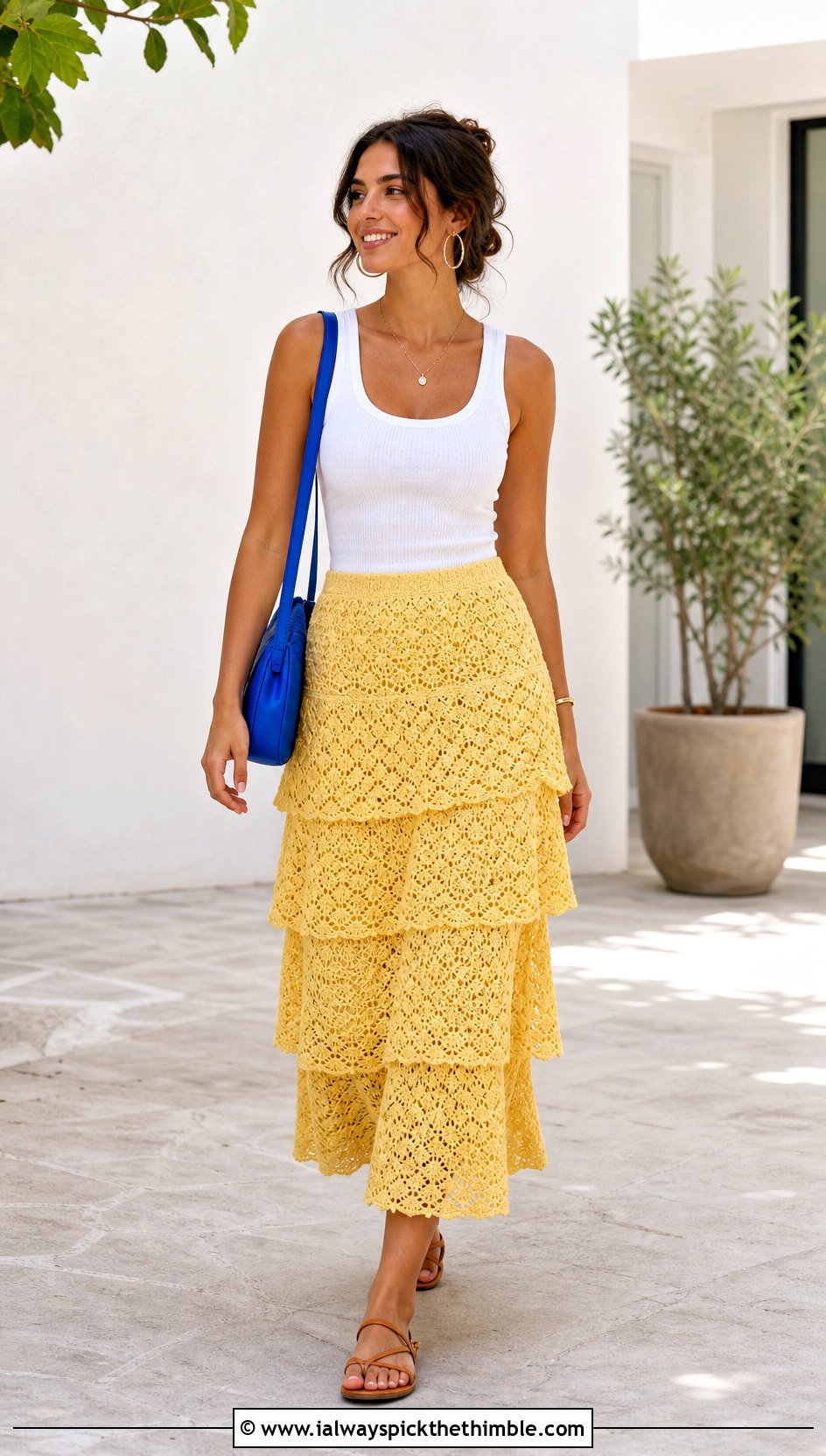 Shell Stitch Crochet Tiered Maxi Skirt With Tank Top - 25 crochet tiered skirt outfit ideas
