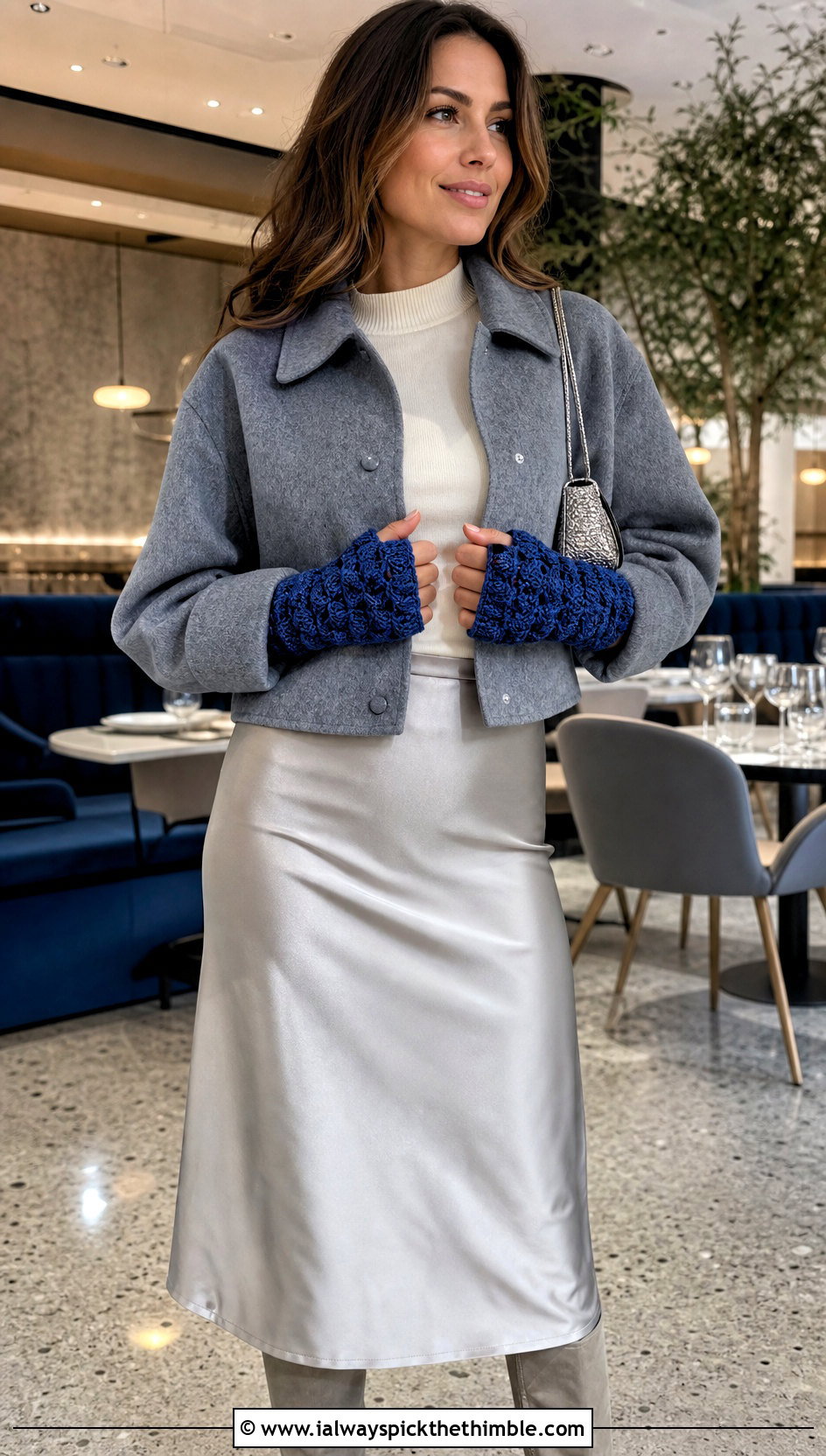 Shell Stitch Crochet Wrist Warmers With Satin Skirt - 20 easy crochet hand warmers outfit ideas