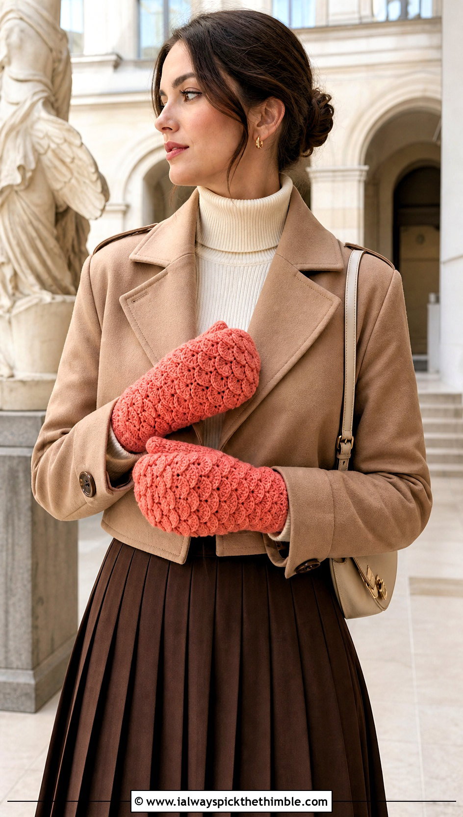 Shell Stitch Crocheted Mittens With Pleated Skirt - 20 Easy Crocheted Mittens outfit ideas