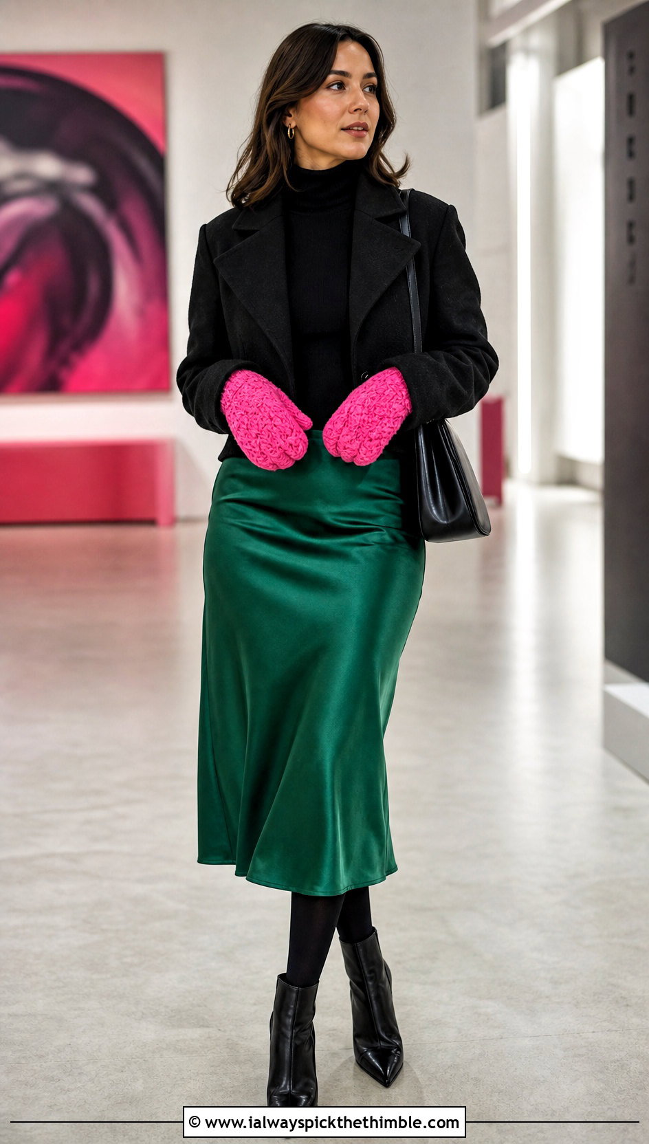Shell Stitch Crocheted Mittens With Satin Skirt - 20 Crocheted Mittens outfit ideas