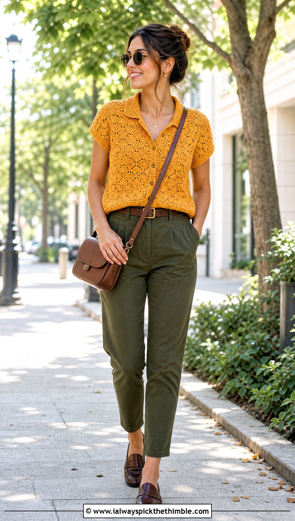 Shell Stitch Crocheted Shirt With Chino Pants - 25 Crocheted Shirt outfit ideas