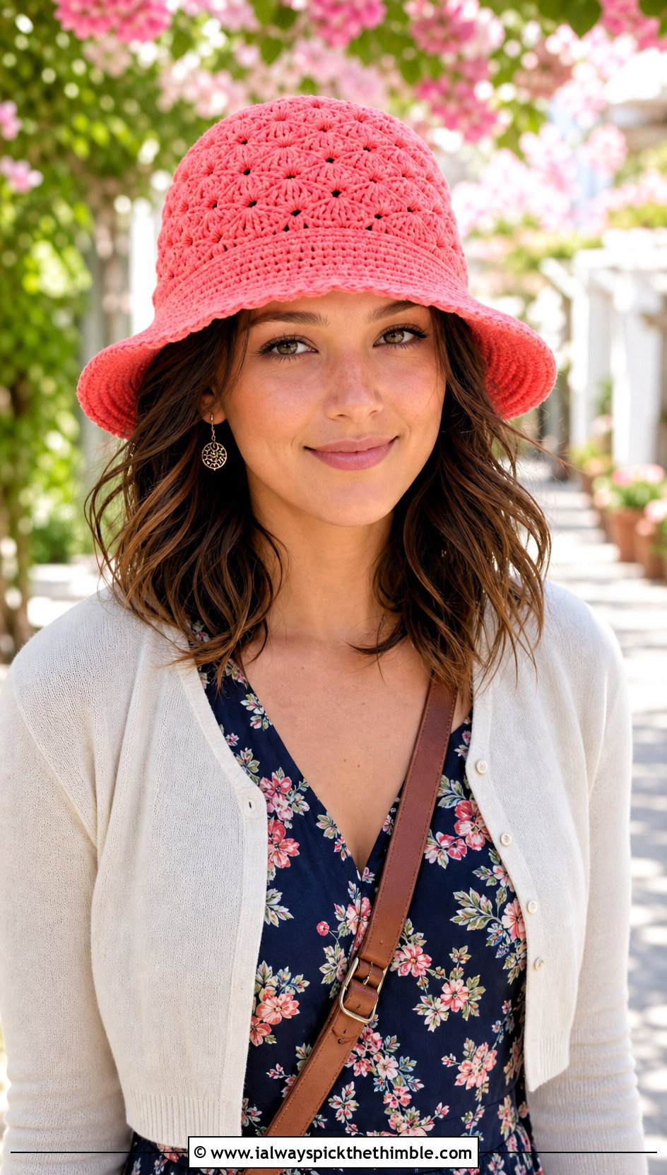 Shell Stitch Double Brim Crochet Hat With Floral Dress - 20 Double Brim Crochet Hat outfit ideas