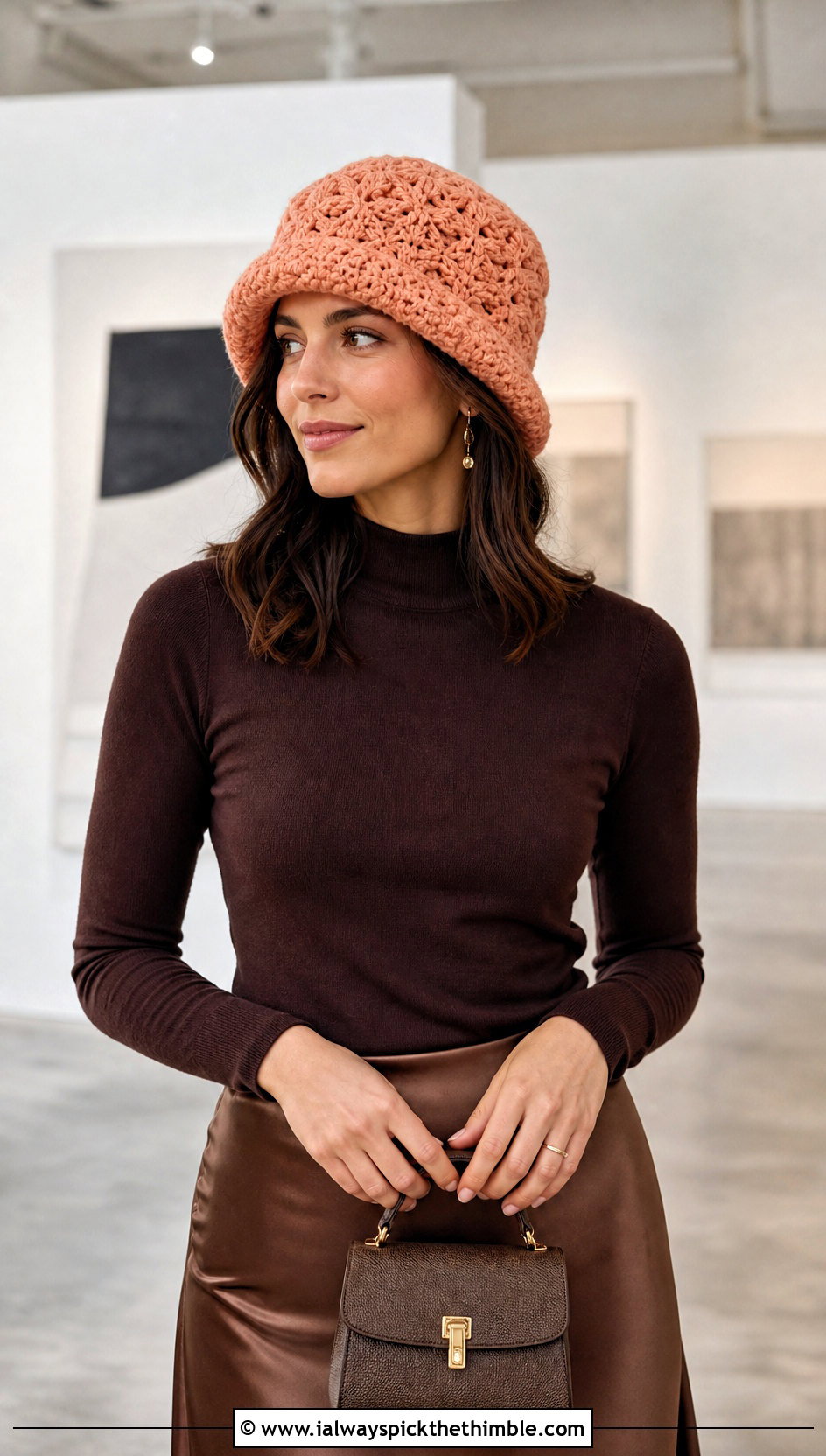 Shell Stitch Fold Up Brim Crochet Hat With Satin Skirt - 15 Crochet Hat With Fold Up Brim outfit ideas