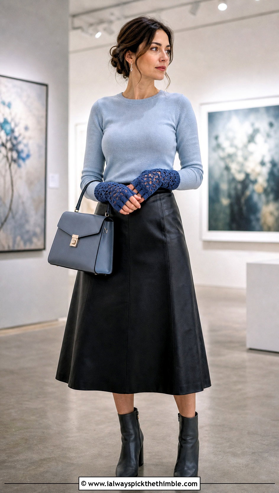 Shell Stitch Half Finger Crochet Gloves With Leather Skirt - 25 crochet gloves fingers outfit ideas