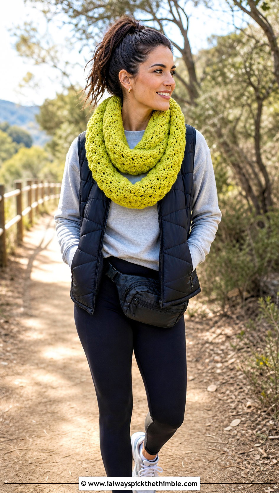 Shell Stitch Infinity Scarf With Sweatshirt And Leggings - 20 crochet shell scarf outfit ideas