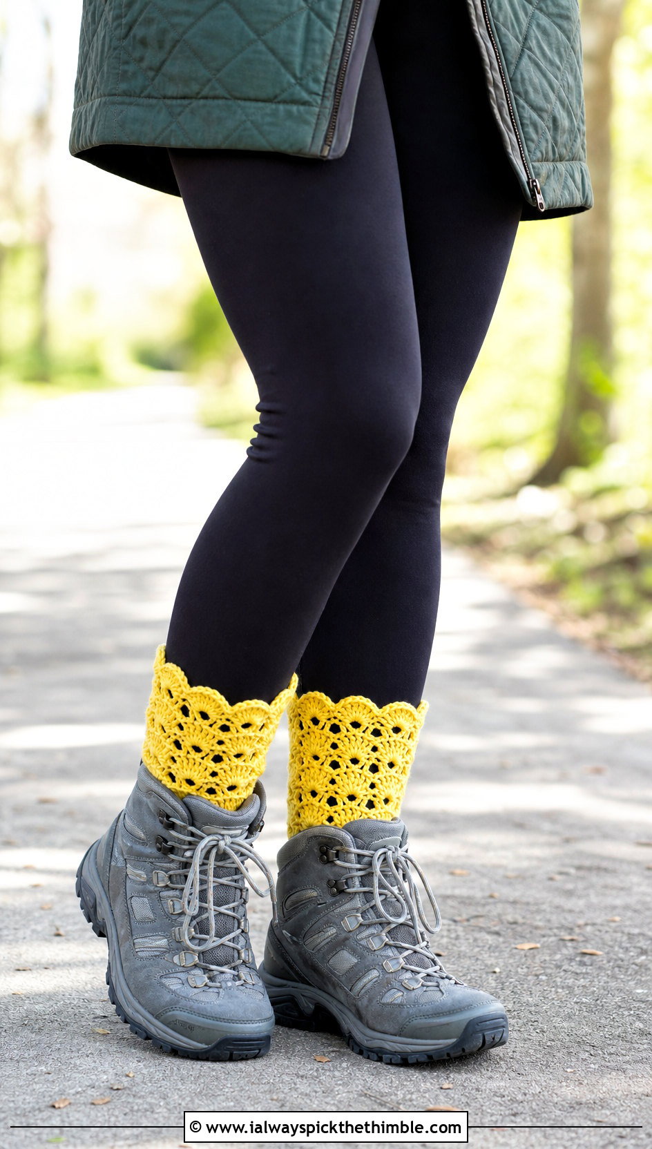 Shell Stitch Lace Boot Cuffs With Leggings And Hiking Boots - 15 Crochet Lace Boot Cuffs outfit ideas